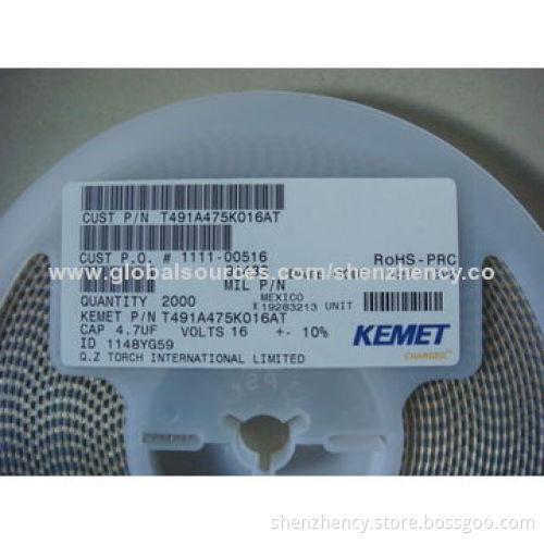 KEMET Tantalum Capacitors, T491A475K016AT, 4.7UF 16V 10% 1206, A Case